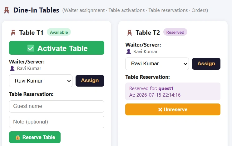 Table reservations