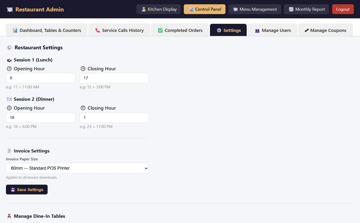 Analytics dashboard