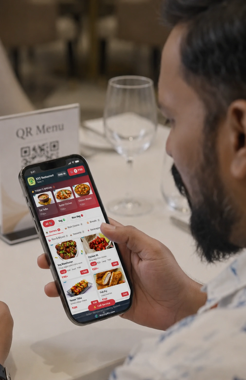 Customer scanning QR code