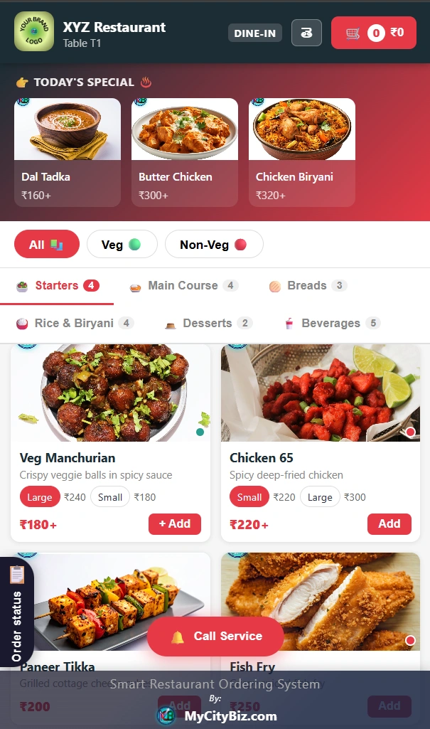 Digital menu with categories