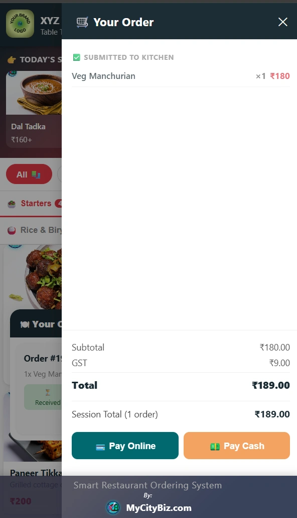 Cart with selected items