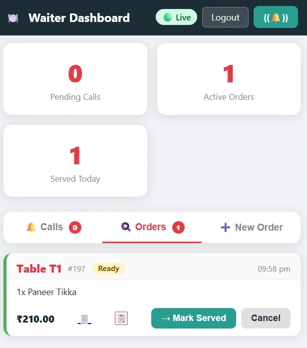 Marking order as served